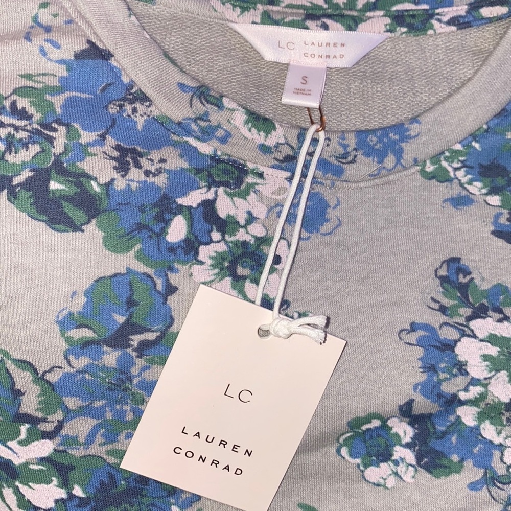 LC Lauren Conrad blue floral longsleeve sweater shirt flutter ruffle sleeve S​ - Picture 5 of 13